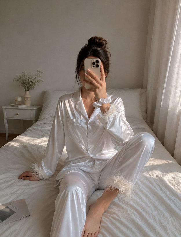 ست خواب مدل بلوز و شلوار از جنس ساتن ال ایکس